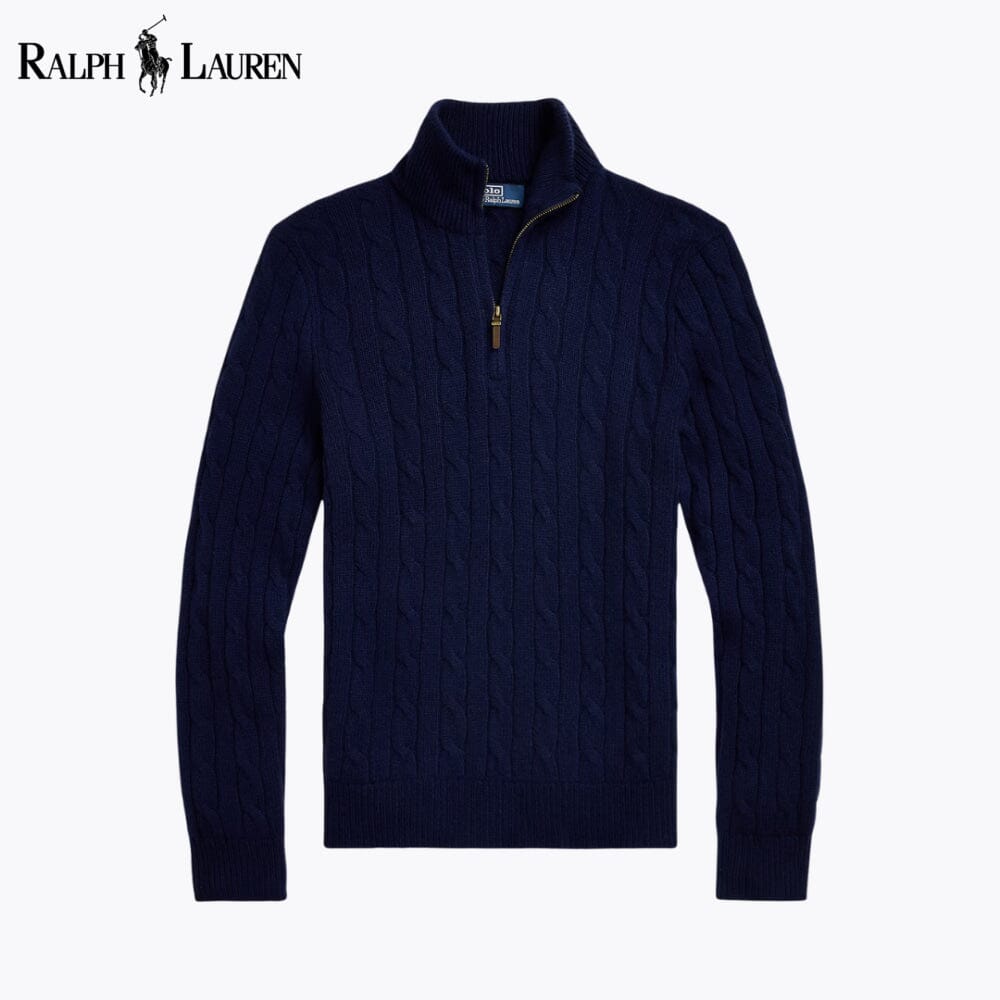 RL kabelstrikket kashmir-jumper med kvart lynlås