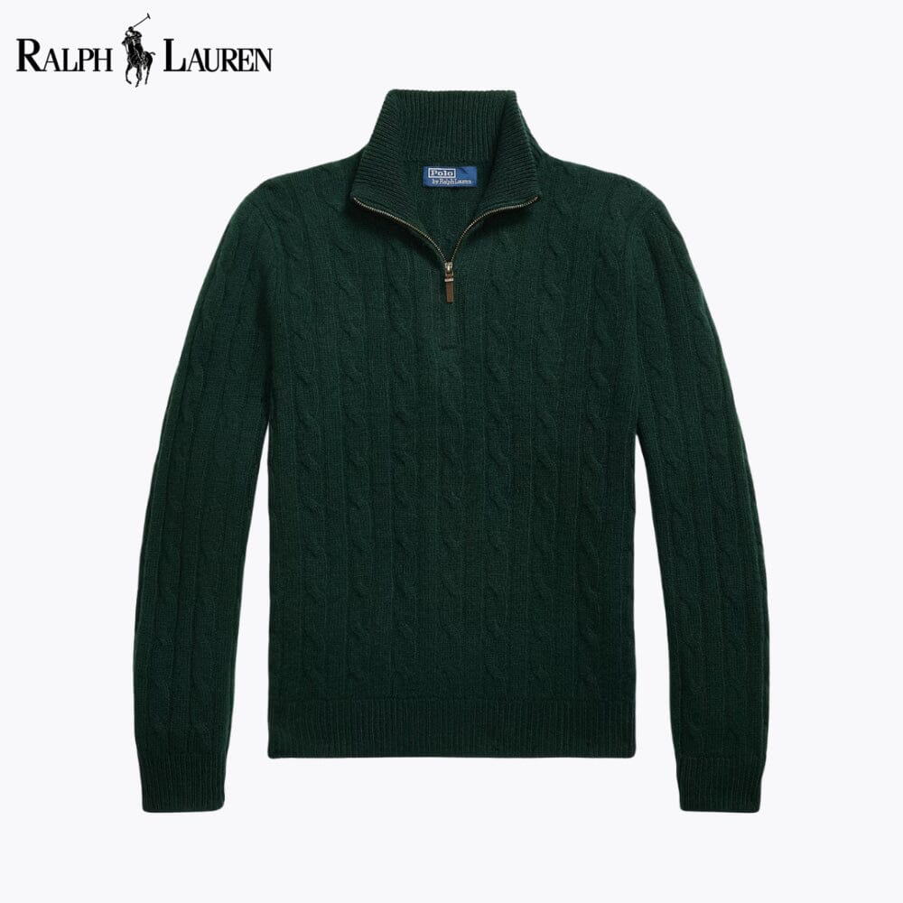 RL kabelstrikket kashmir-jumper med kvart lynlås