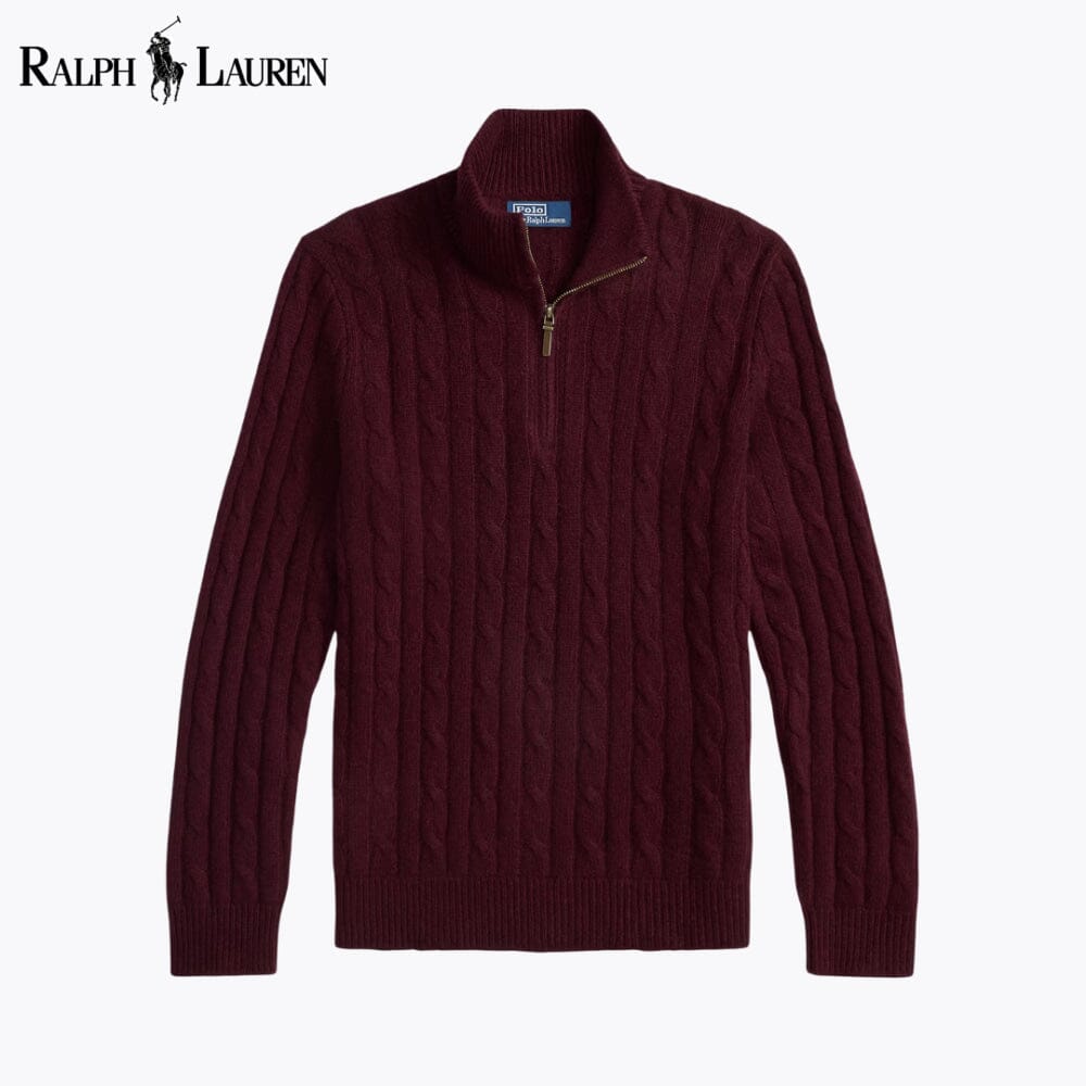 RL kabelstrikket kashmir-jumper med kvart lynlås