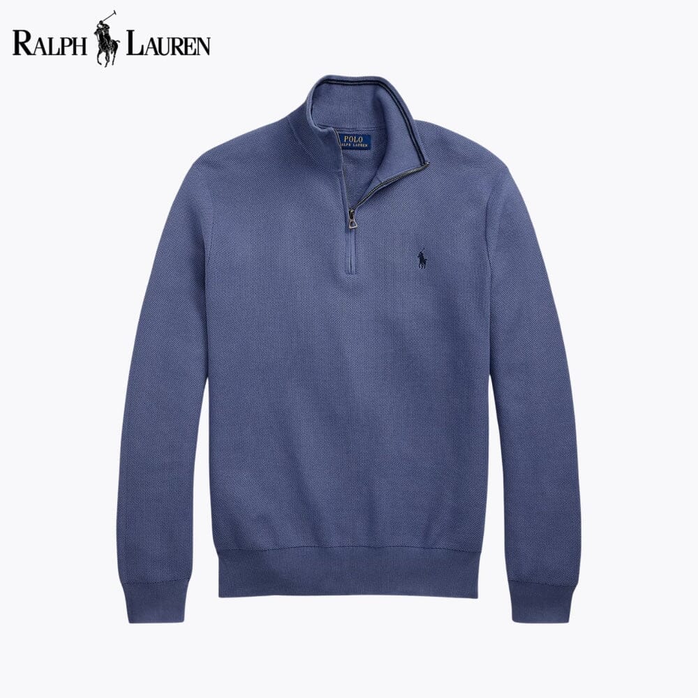 RL Pullover aus Baumwoll-Meshstrick mit Viertelreißverschluss