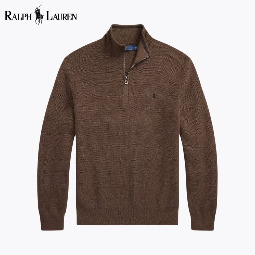 RL Pullover aus Baumwoll-Meshstrick mit Viertelreißverschluss