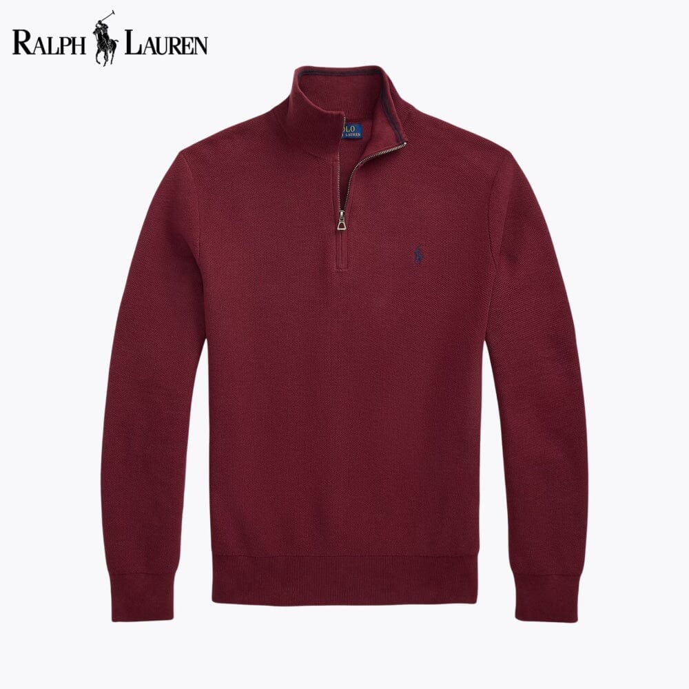 RL Pullover aus Baumwoll-Meshstrick mit Viertelreißverschluss