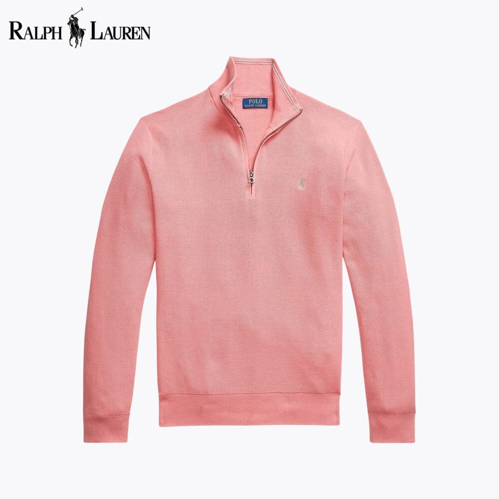RL Pullover aus Baumwoll-Meshstrick mit Viertelreißverschluss