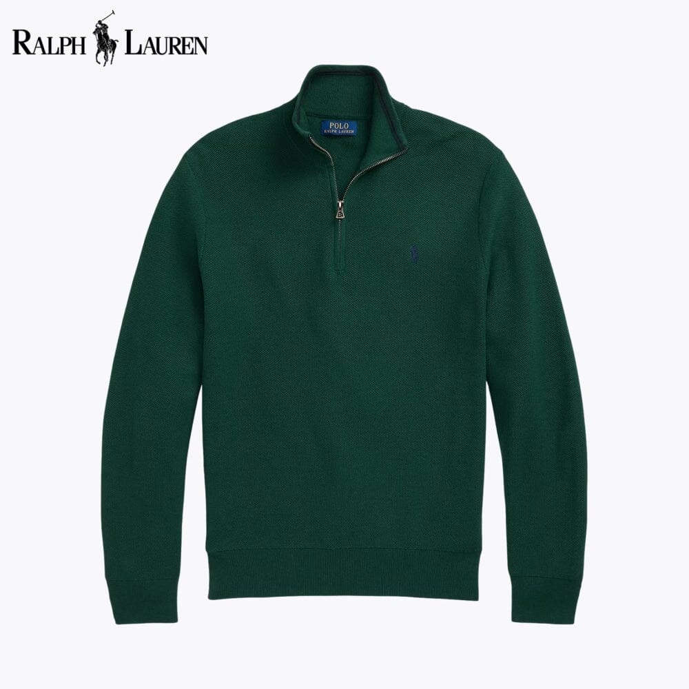 RL Pullover aus Baumwoll-Meshstrick mit Viertelreißverschluss