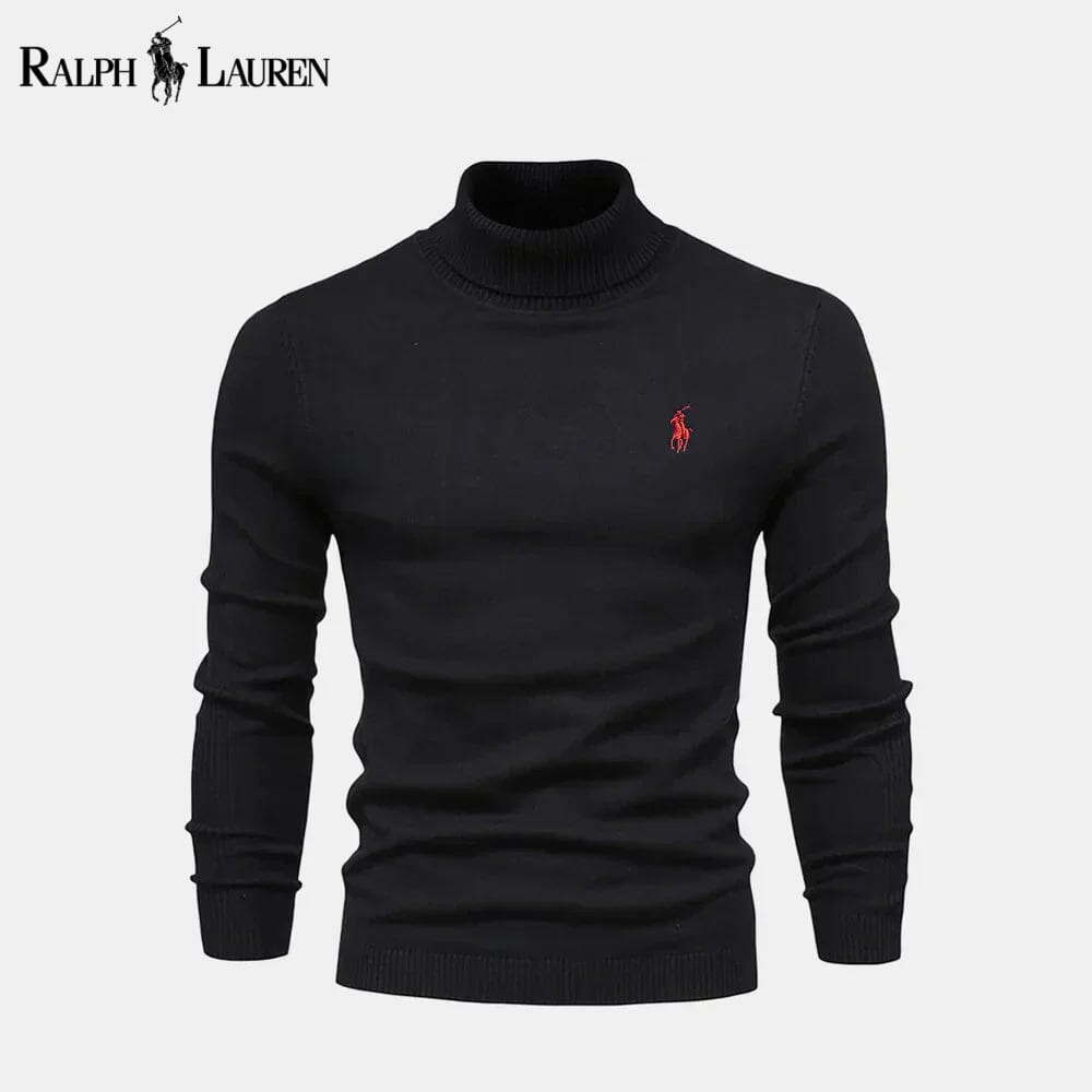 RL gerippter Wollpullover mit Rollkragen und Zopfmuster