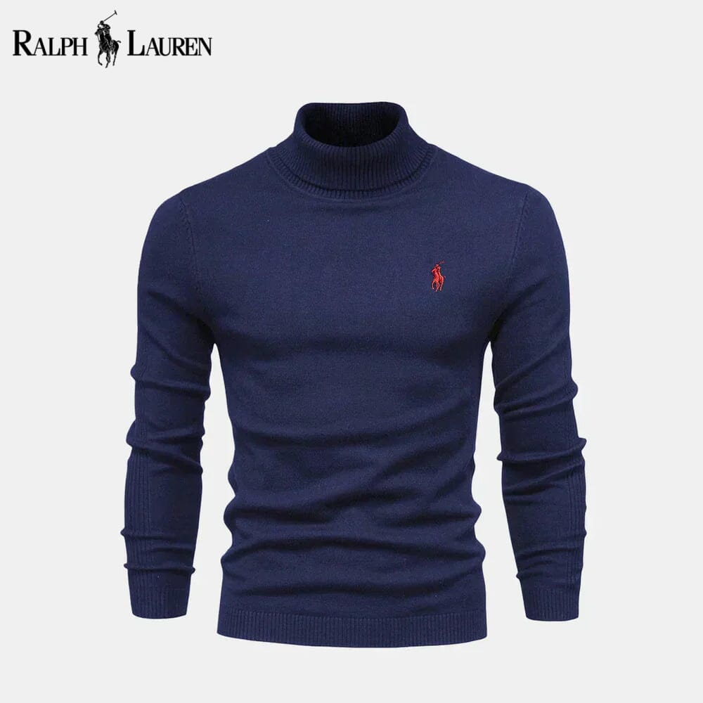 RL gerippter Wollpullover mit Rollkragen und Zopfmuster