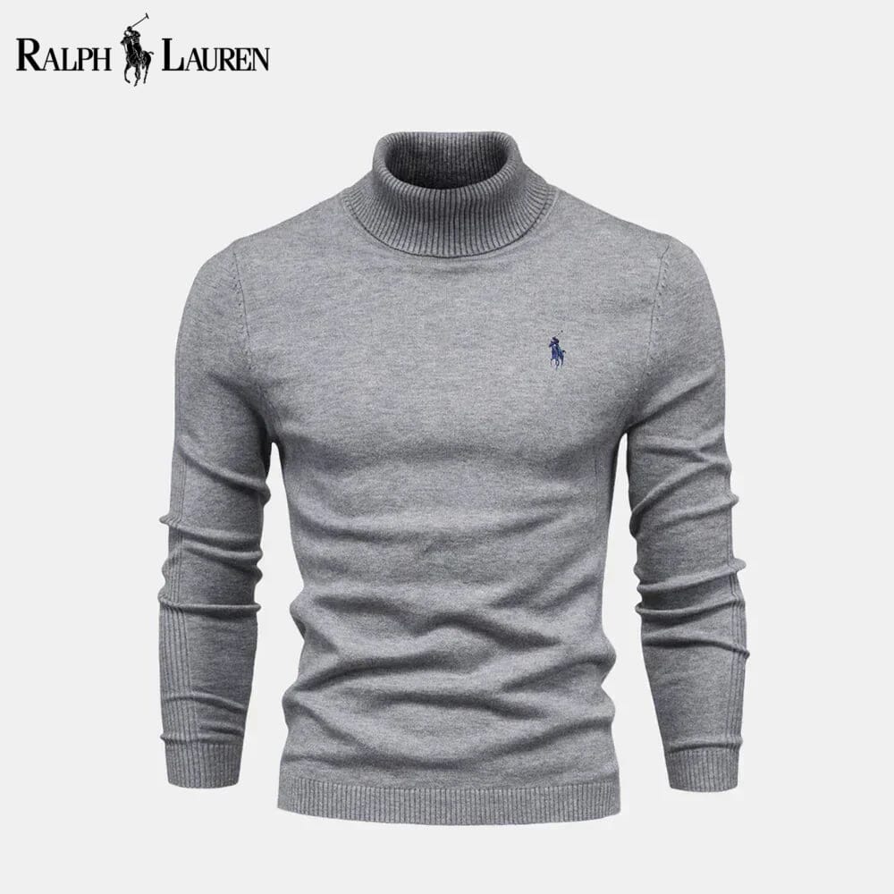 RL gerippter Wollpullover mit Rollkragen und Zopfmuster