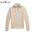 Maglione RL in misto lana e cotone lavorato a nido d'ape con cerniera a un quarto