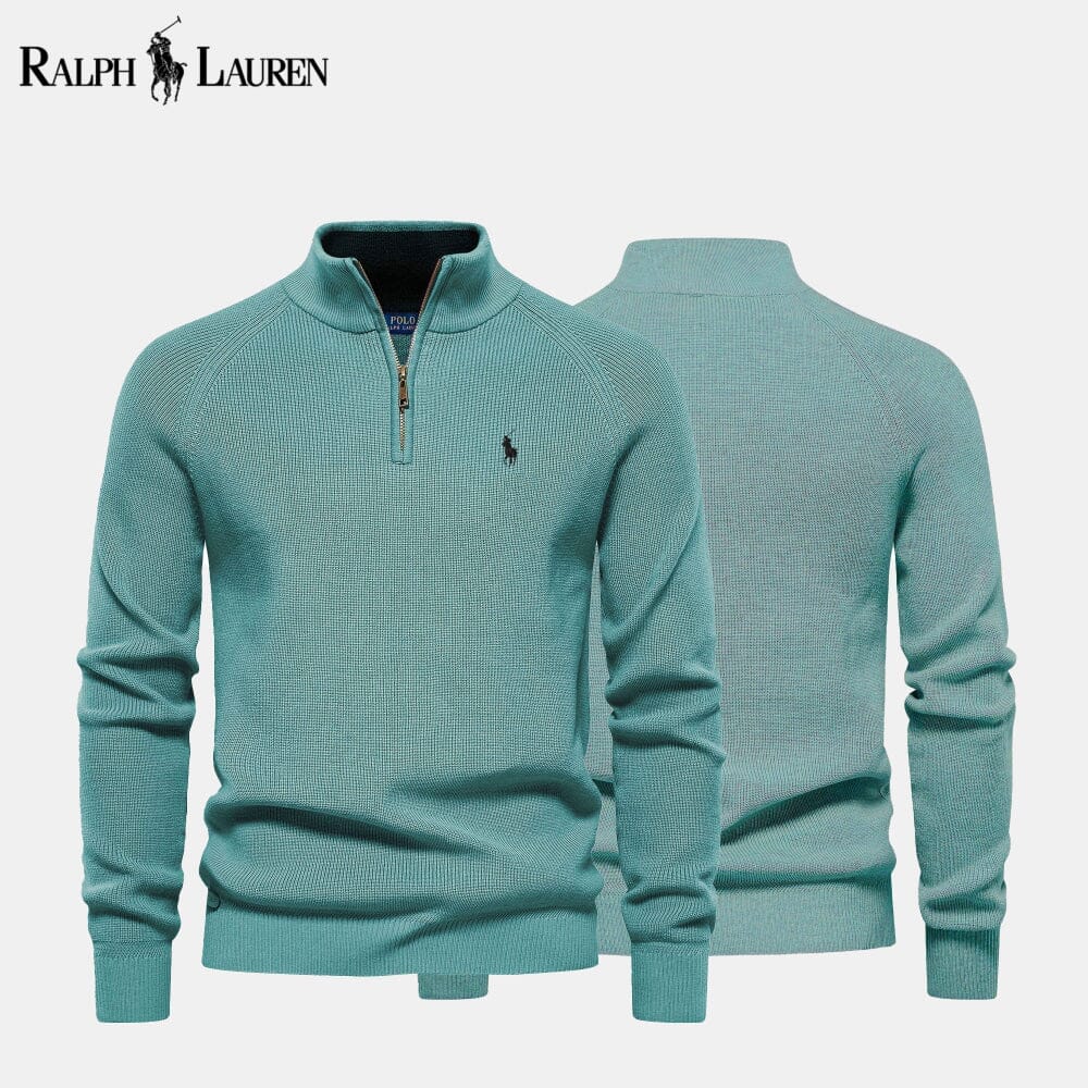 Maglione in lana lavorata a trecce con zip RL
